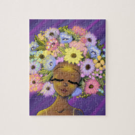 Afrikanische Amerikanerin mit blühender Afro-Blume Puzzle