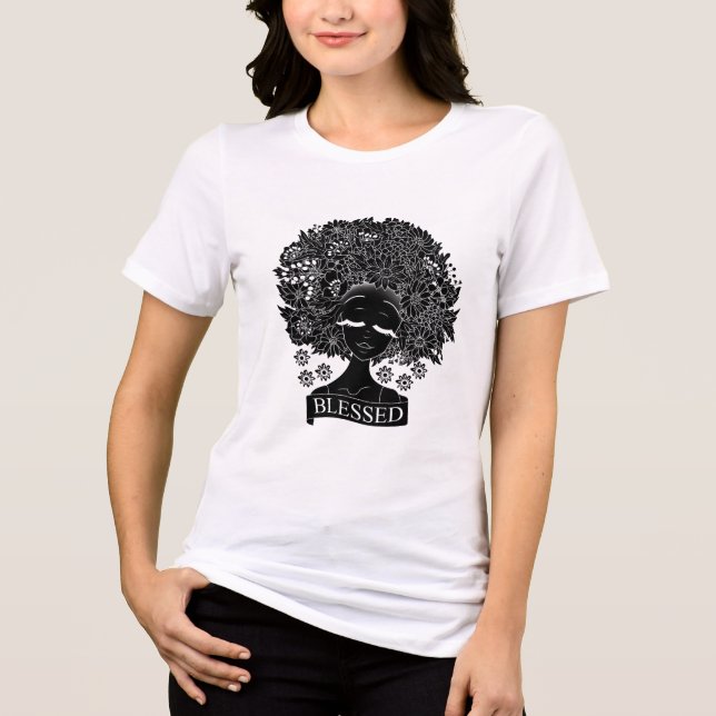 Afrikanische Amerikanerin mit Blume in Schwarz Tri-Blend Shirt (Vorderseite)