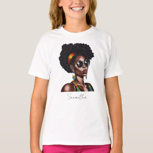 Afrikanische Amerikanerin mit schicke Sonnenbrille T-Shirt