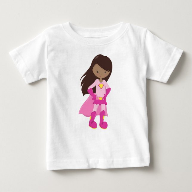 Afrikanische Amerikanerin, rosa Kaps, Superheld-Mä Baby T-shirt (Vorderseite)