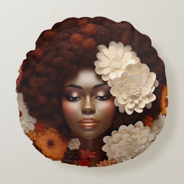 Afrikanische Amerikanerin Schwarze Königin Melanin Rundes Kissen (Vorderseite)