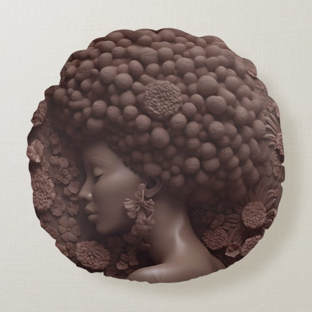 Afrikanische Amerikanerin Schwarze Königin Melanin Rundes Kissen (Vorderseite)