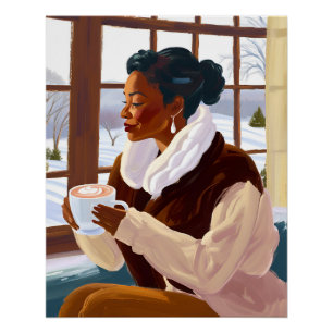 Afrikanische Amerikanerin Sipping Kakao im Winter Poster