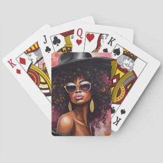 Afrikanische Amerikanerin spielt Karten Spielkarten