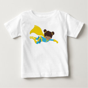 Afrikanische Amerikanerin, Superheld-Mädchen, Gelb Baby T-shirt