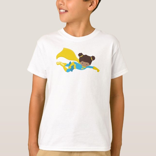Afrikanische Amerikanerin, Superheld-Mädchen, Gelb T-Shirt (Vorderseite)