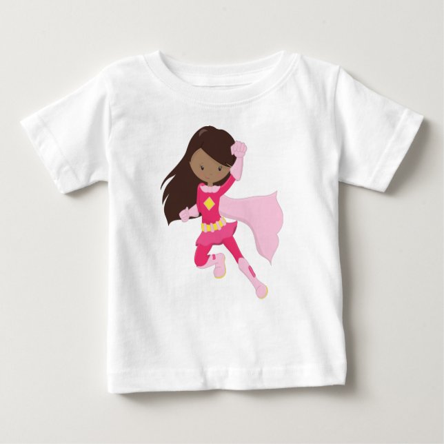 Afrikanische Amerikanerin, Superheldin Girl, rosa  Baby T-shirt (Vorderseite)