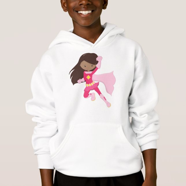 Afrikanische Amerikanerin, Superheldin Girl, rosa  Hoodie (Vorderseite)