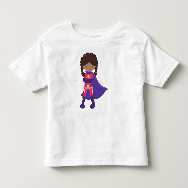 Afrikanische Amerikanerin, Superhero Girl, Kap Kleinkind T-shirt (Vorderseite)