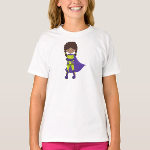 Afrikanische Amerikanerin, Superhero Girl, Lila Ka T-Shirt