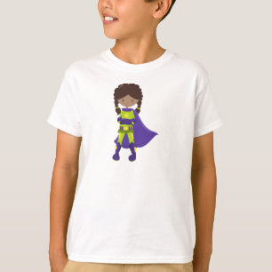 Afrikanische Amerikanerin, Superhero Girl, Lila Ka T-Shirt