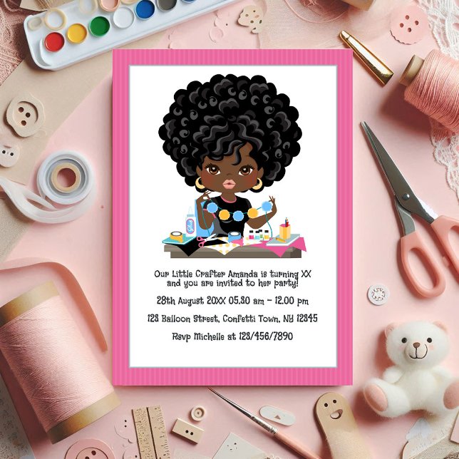 Afrikanische Amerikanisch-Kunsthandwerkerische Geb Einladung (African American Crafting-Themed Birthday Party Invitation)