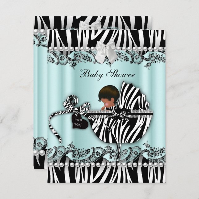 Afrikanische amerikanische Babydusche Zebra Boy od Einladung (Vorne/Hinten)
