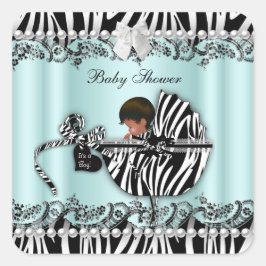 Afrikanische amerikanische Babydusche Zebra Boy od Quadratischer Aufkleber
