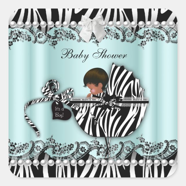 Afrikanische amerikanische Babydusche Zebra Boy od Quadratischer Aufkleber (Vorderseite)