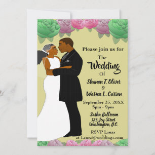 Afrikanische amerikanische Braut- und Groom-Blumen Einladung