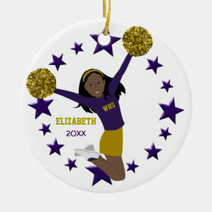 Afrikanische amerikanische Cheerleader lila u. Keramik Ornament