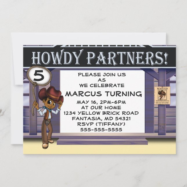 Afrikanische Amerikanische Cowboy-Geburtstagsparte Einladung (Vorderseite)