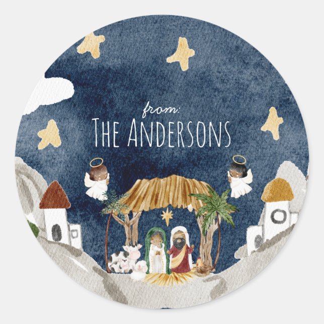 Afrikanische Amerikanische Krippe Weihnachten Runder Aufkleber (Vorderseite)