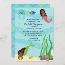 Afrikanische Amerikanische Mermaid Birthday Party Einladung