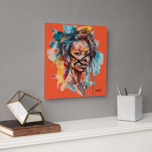 AFRIKANISCHE AMERIKANISCHE Wall-Uhr Quadratische Wanduhr