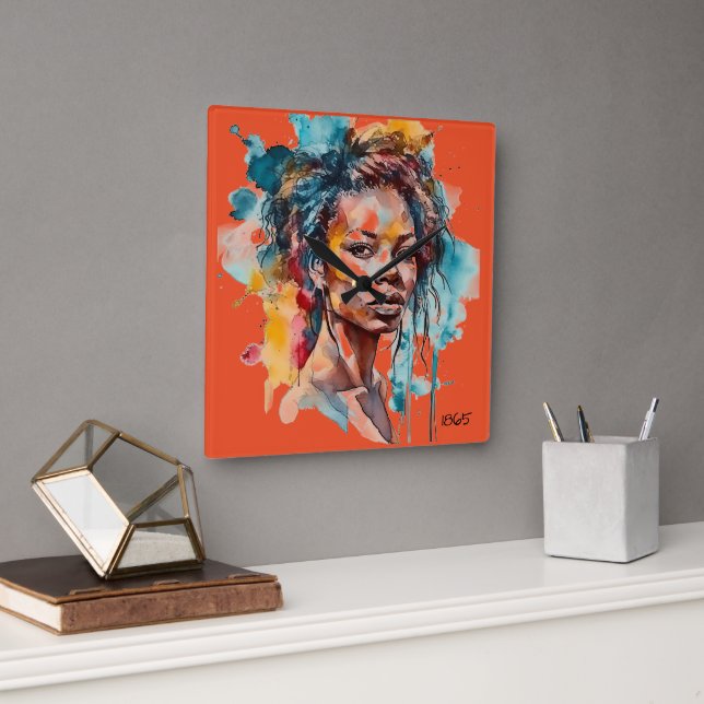 AFRIKANISCHE AMERIKANISCHE Wall-Uhr Quadratische Wanduhr (Büro)