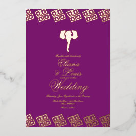 Afrikanische Ankara Elephant Lila Hochzeit gepress Folieneinladung