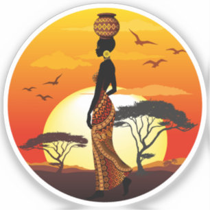 Afrikanische Beautiful Woman Silhouette über afrik Aufkleber
