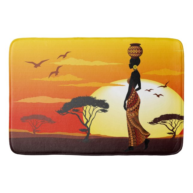 Afrikanische Beautiful Woman Silhouette über afrik Badematte (Vorderseite)