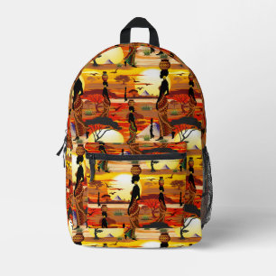 Afrikanische Beautiful Woman Silhouette über afrik Bedruckter Rucksack