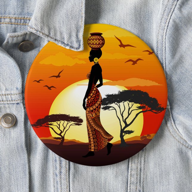 Afrikanische Beautiful Woman Silhouette über afrik Button (Beispiel)