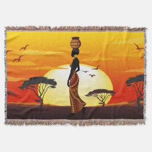 Afrikanische Beautiful Woman Silhouette über afrik Decke