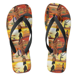 Afrikanische Beautiful Woman Silhouette über afrik Flip Flops