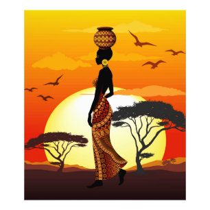 Afrikanische Beautiful Woman Silhouette über afrik Fotodruck