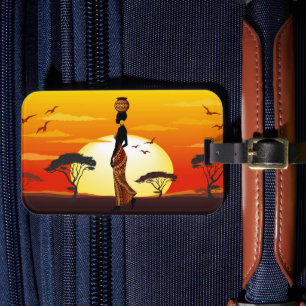 Afrikanische Beautiful Woman Silhouette über afrik Gepäckanhänger