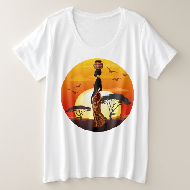 Afrikanische Beautiful Woman Silhouette über afrik Große Größe T-Shirt (Design vorne)