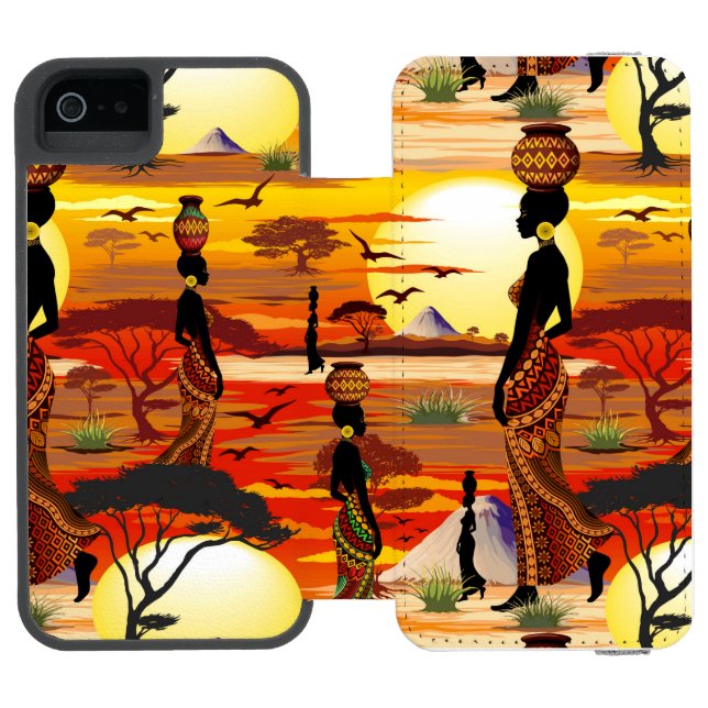 Afrikanische Beautiful Woman Silhouette über afrik Incipio iPhone Geldbeutel-Hülle (Folio Geöffnet)