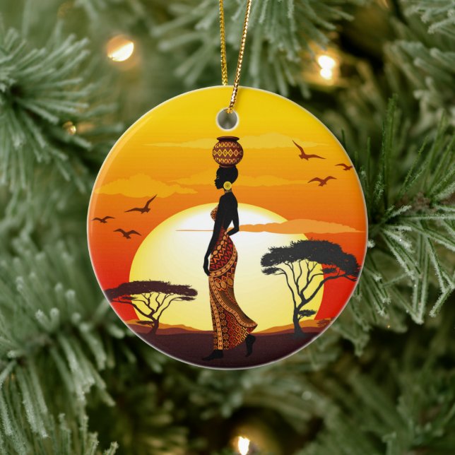 Afrikanische Beautiful Woman Silhouette über afrik Keramik Ornament (Baum)