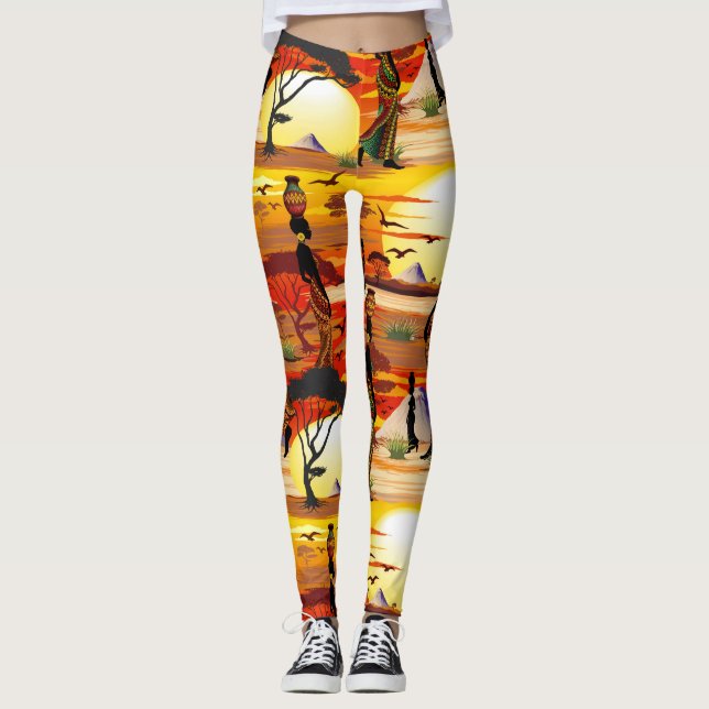 Afrikanische Beautiful Woman Silhouette über afrik Leggings (Vorderseite)