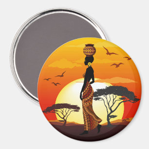 Afrikanische Beautiful Woman Silhouette über afrik Magnet