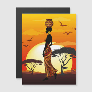 Afrikanische Beautiful Woman Silhouette über afrik Magnetkarte