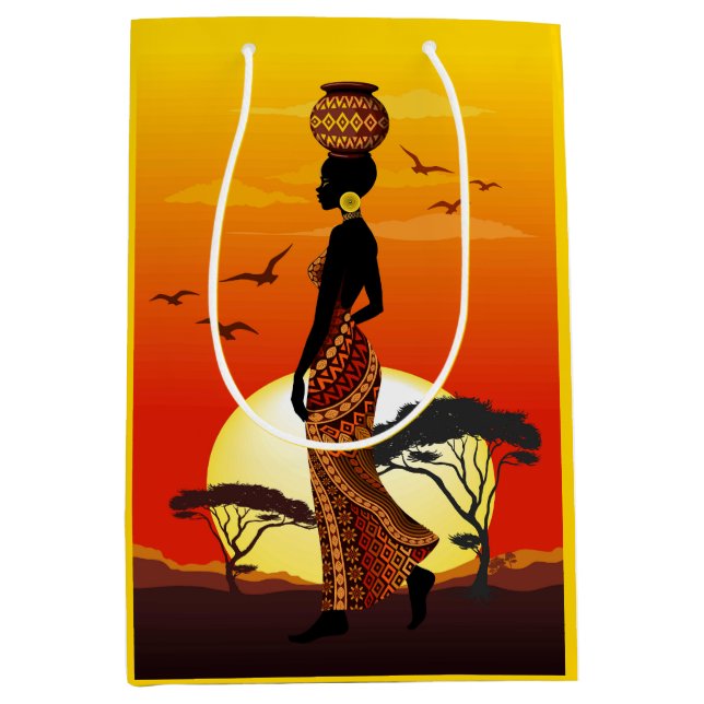 Afrikanische Beautiful Woman Silhouette über afrik Mittlere Geschenktüte (Vorderseite)