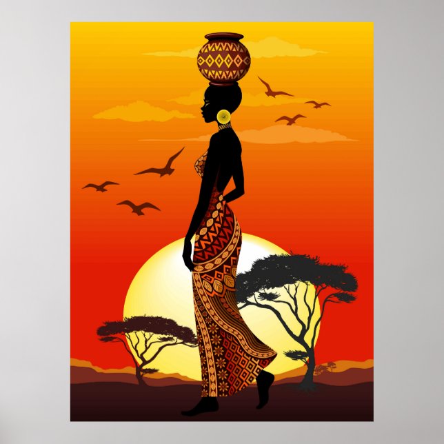 Afrikanische Beautiful Woman Silhouette über afrik Poster (Vorne)