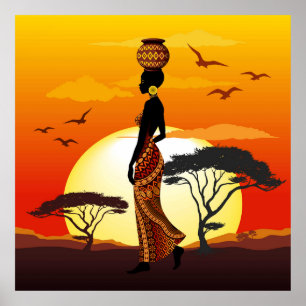 Afrikanische Beautiful Woman Silhouette über afrik Poster