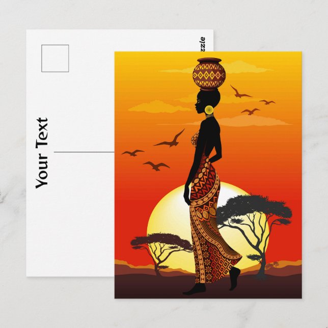 Afrikanische Beautiful Woman Silhouette über afrik Postkarte (Vorne/Hinten)