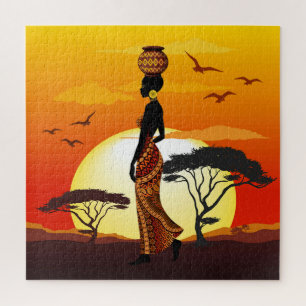 Afrikanische Beautiful Woman Silhouette über afrik Puzzle