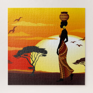 Afrikanische Beautiful Woman Silhouette über afrik Puzzle