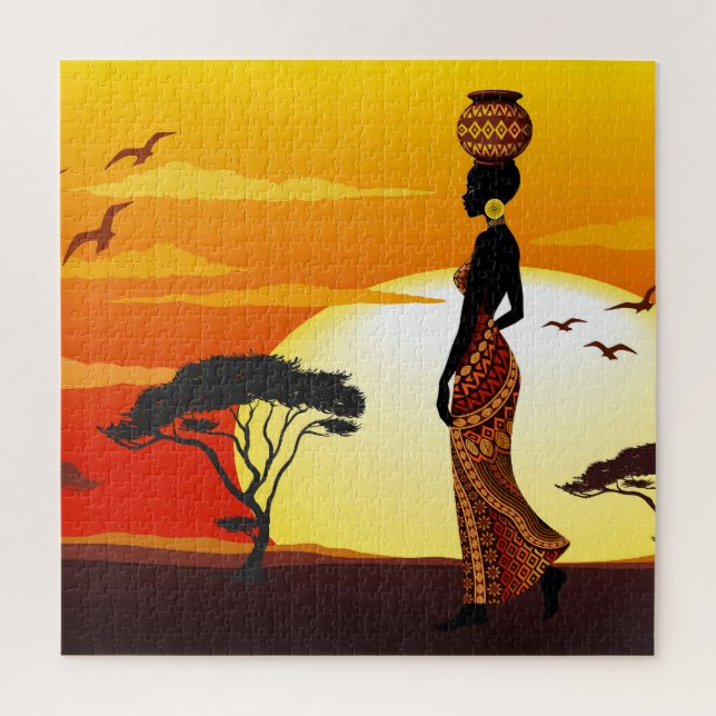 Afrikanische Beautiful Woman Silhouette über afrik Puzzle (Vertikal)