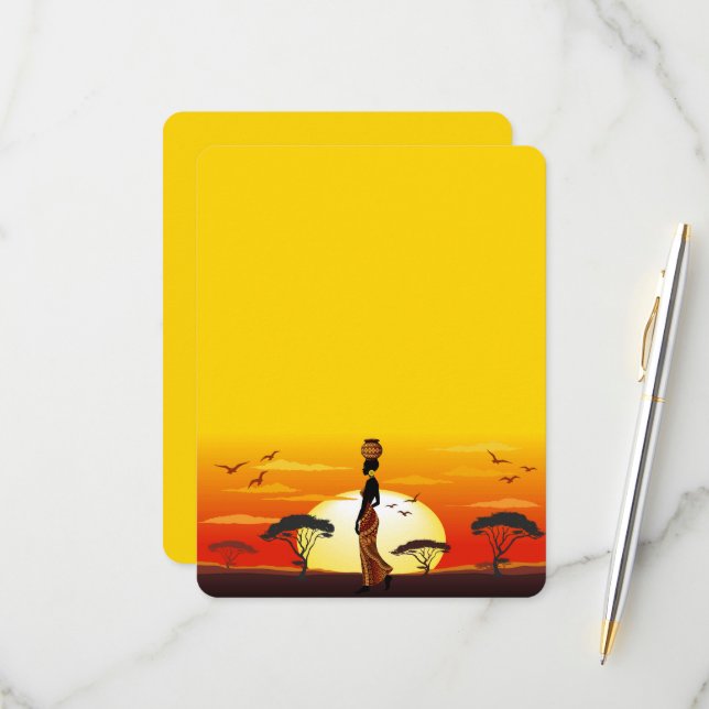 Afrikanische Beautiful Woman Silhouette über afrik RSVP Karte (Vorderseite/Rückseite Beispiel)