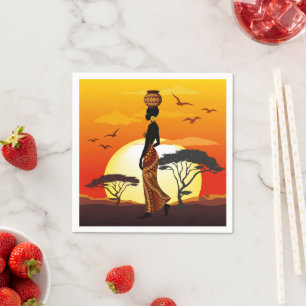 Afrikanische Beautiful Woman Silhouette über afrik Serviette